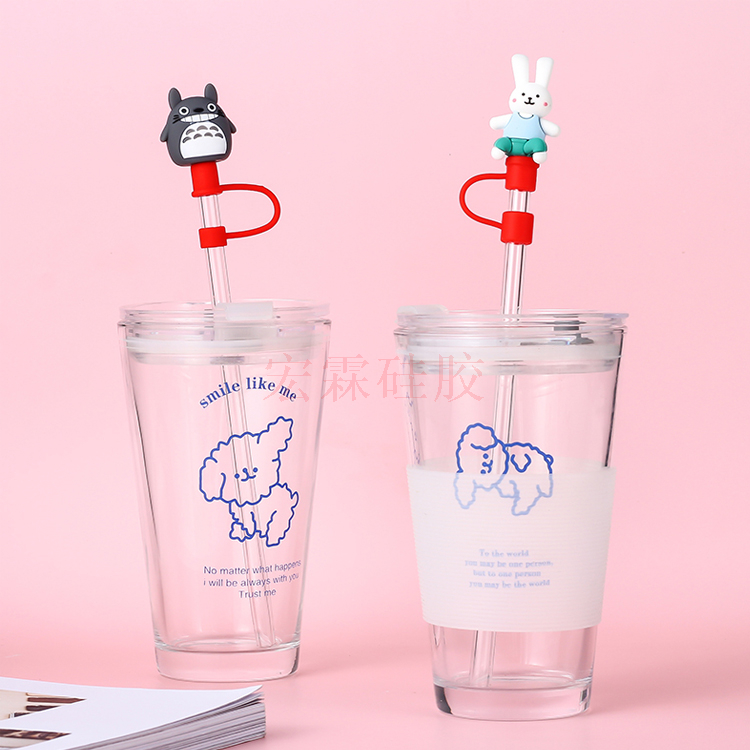 创意卡通硅胶吸管塞 食品级硅胶吸管防尘塞 可爱公仔吸管防护套